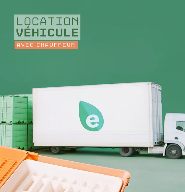Camion Ecolotrans avec une boîte de livraison, représentant la location de véhicules frigorifiques.